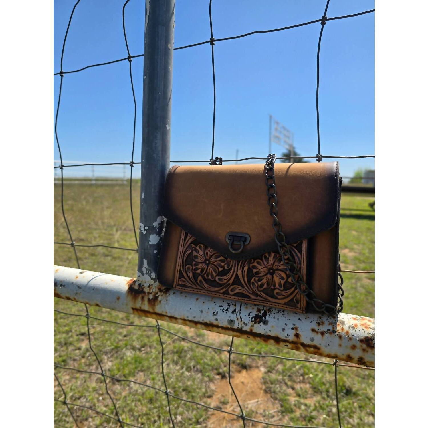 New Western Linens Women's Leather Tooled Crossbody Bag In Brown